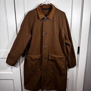 VINTAGE J Crew Barn Trench Coat, olive green with corduroy collar Size M